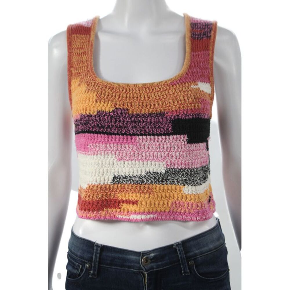 A.L.C. Womens Cropped Tank Scoop Neck Striped Cotton Boho Multicolor Size XS